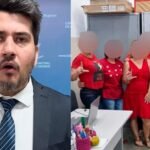 Rafael Tavares e servidoras em escola de Campo Grande